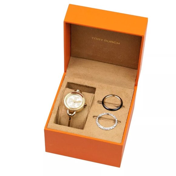 TORY BURCH TBW6015SET CREAM DIAL GOLD STAINLESS BANGLE WOMEN INTERCHANGEABLE SET